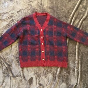“No tag” Red and Blue Plaid Cardigan